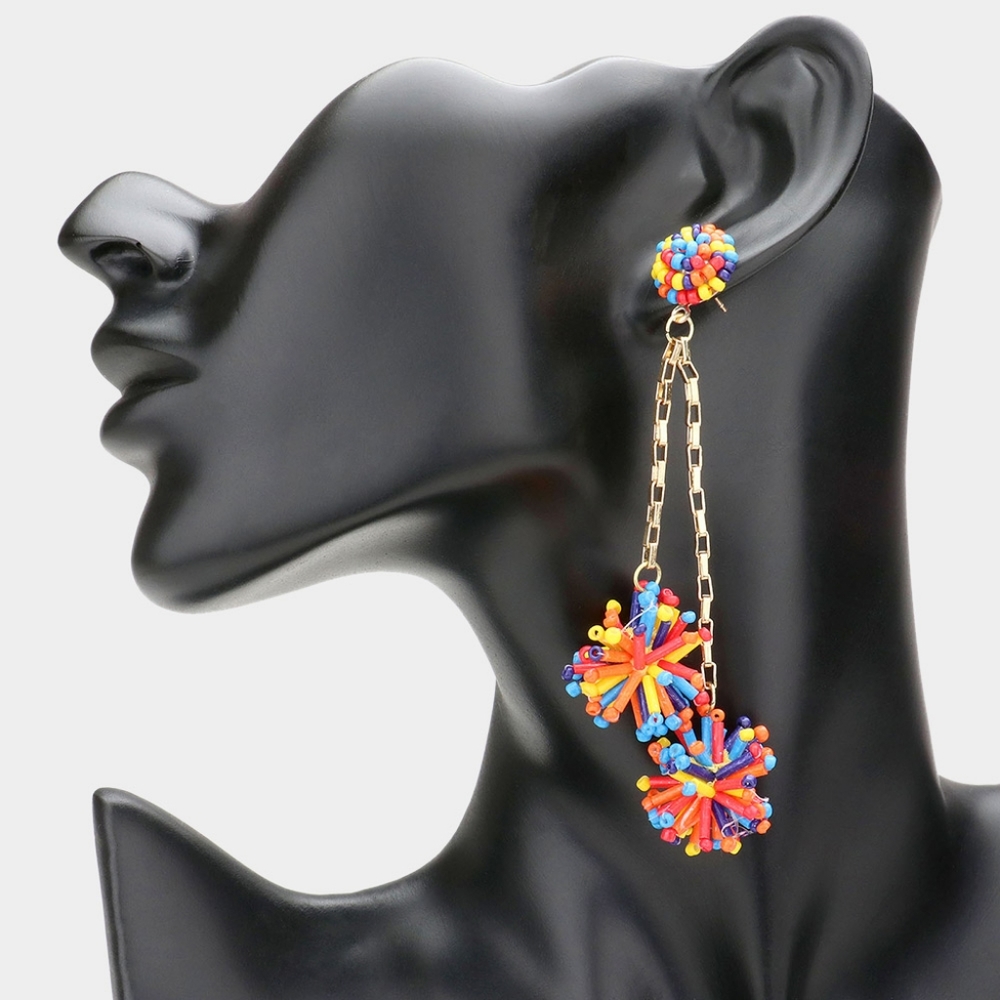 MultiColored Double Beaded Balls Dangle Earrings Jewelry Fashion Accessories